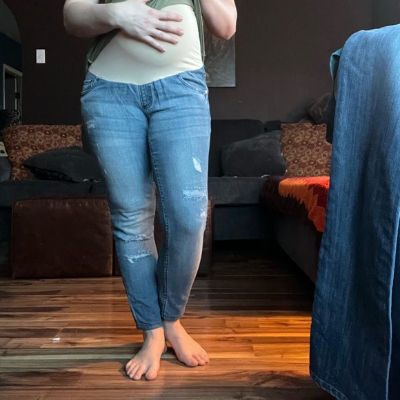Indigo Blue (Motherhood Maternity) Distressed Maternity Jeans (Size Small) - Picture 2 of 4